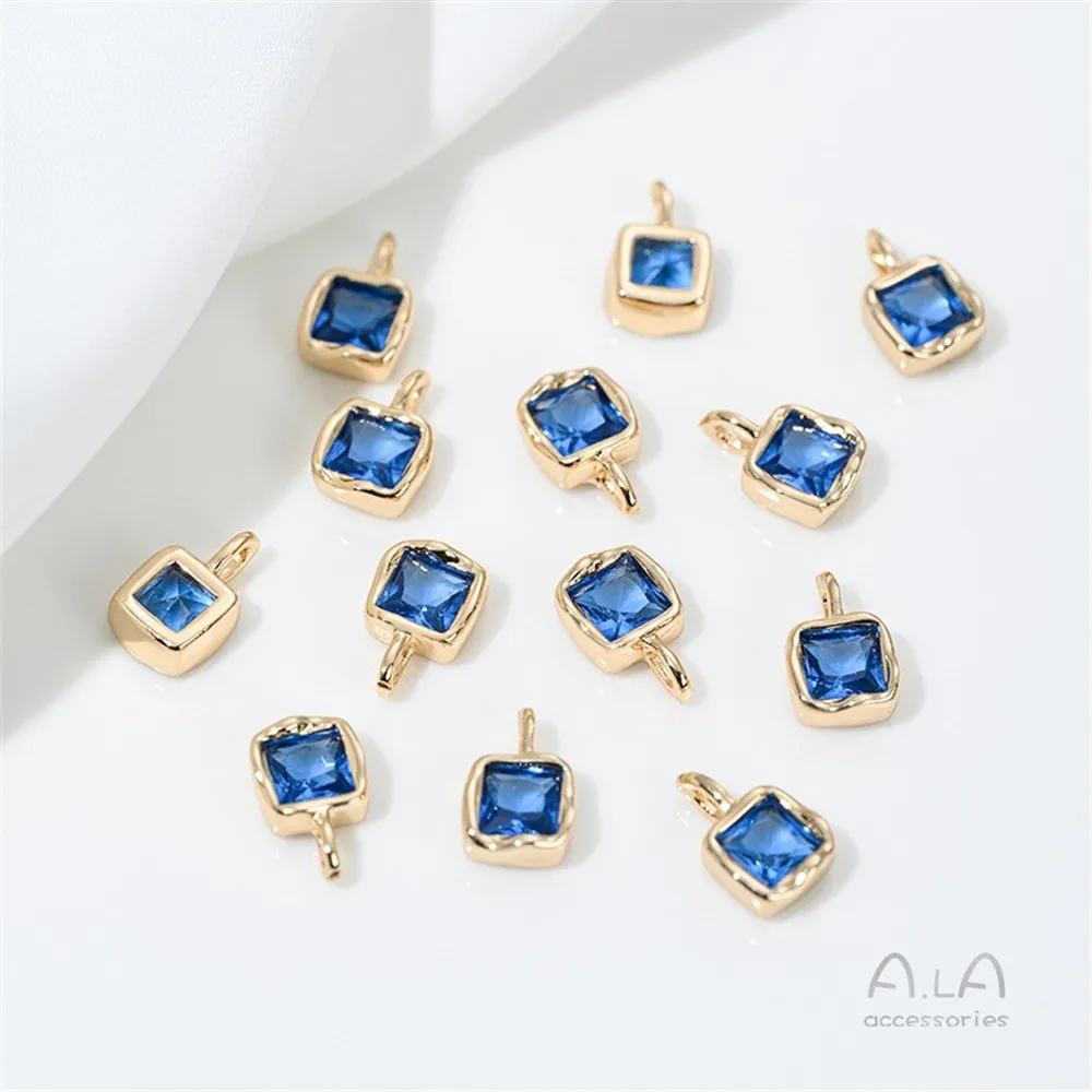 14K 금도금 용암 헤밍 스퀘어 컬러 지르코늄 펜던트, DIY 팔찌 목걸이 귀걸이 쥬얼리, 작은 펜던트