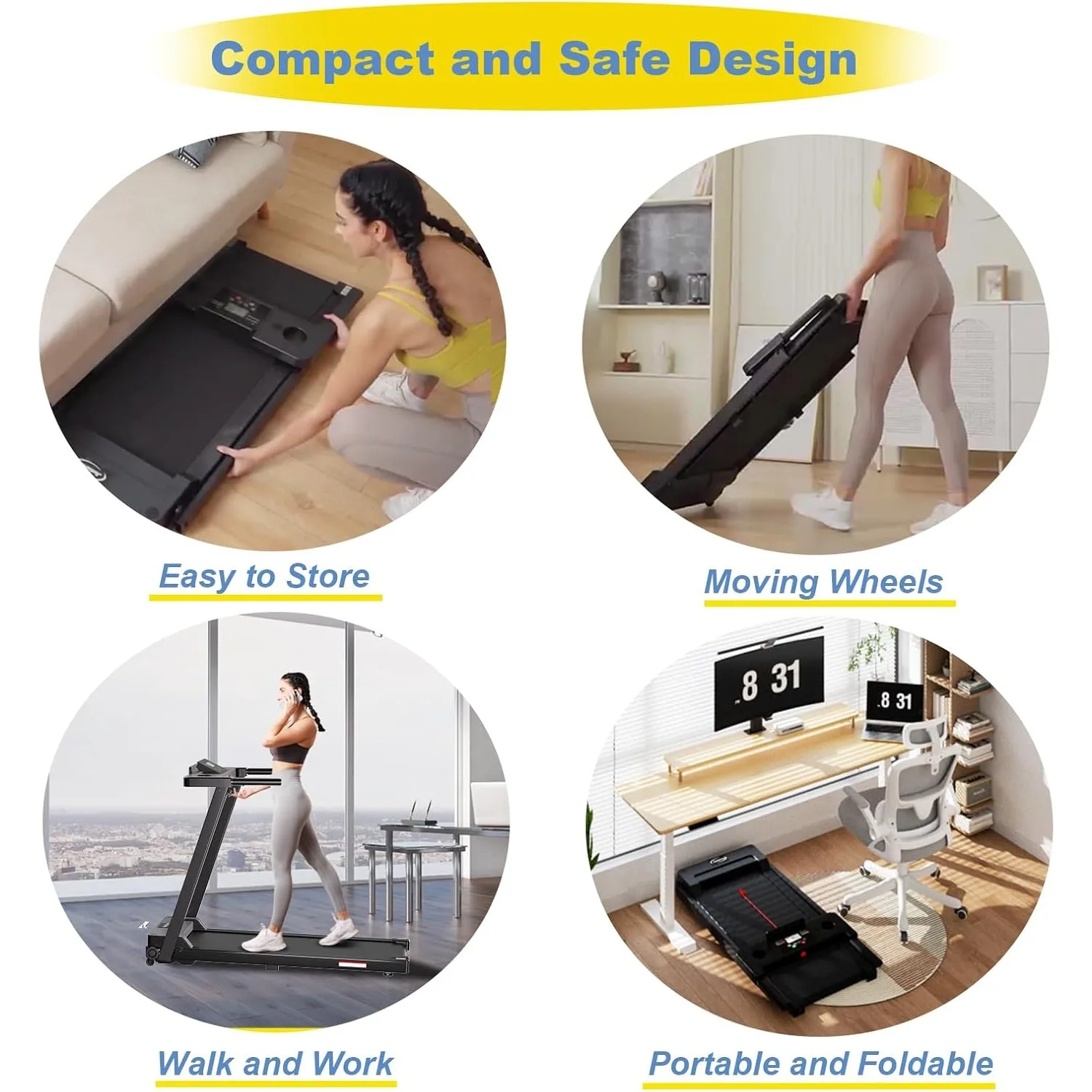 Treadmills for Home, Portable Foldable Treadmills for Home w/ 300 LBS Capacity & LED Display, 3.0 HP Walking Pad with Handle Bar - Image 5