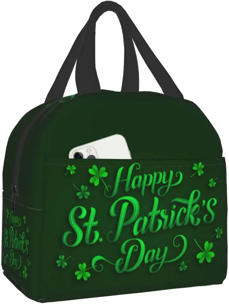 

Lettering St. Patrick's Day Lunch Box Reusable Lunch Bag for Travel Picnic Shopping Work Insulated Food Container for Women Men