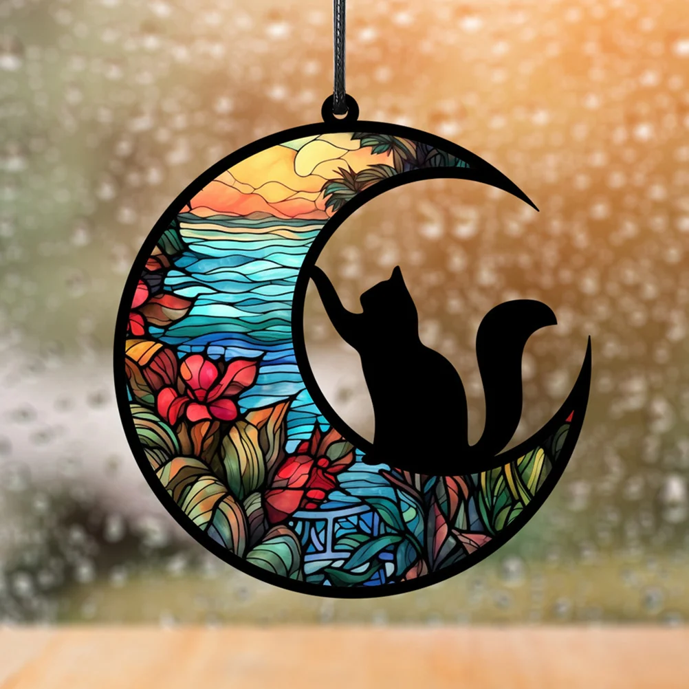 

1 Set of Acrylic Cat Moon Wall Decoration Cat Wall Sculpture Artwork for Living Room Bedroom