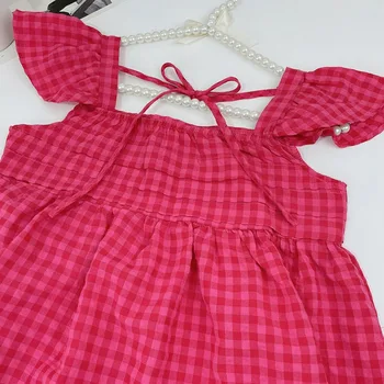 Kids Girls Plaid Dress Summer Sleeveless Ruffle Shoulder Dresses And Top Toddler Girl Elegant Dress Fashion Girls Clothing 5
