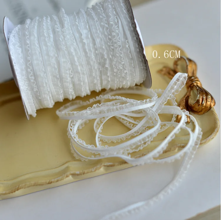 5 Meters/lot white 6mm thin ruffle elastic lace sewing ribbon guipure lace trim or fabric warp knitting DIY Garment Accessories lace ribbon lace garment accessories lace sewing supplies lace accessories lace sewing accessories