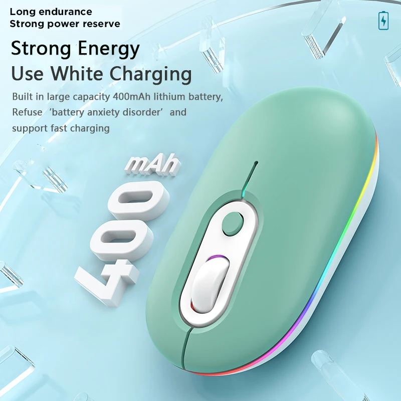 Rechargeable RGB Bluetooth Ergonomic Wireless Mouse with LED Backlit and Silent Clicks