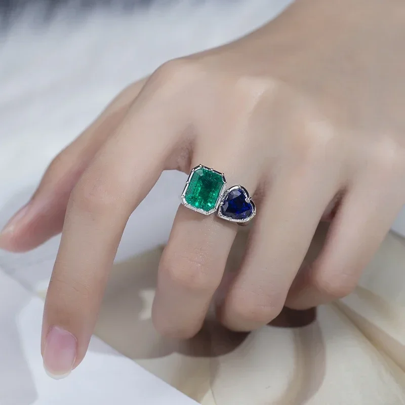 RUIF New Fashion Customized 9k/14K/18K Gold Ring Setting Green Lab Grown Emerald and Blue Lab Sapphire Women Fine Jewelry 3 RUIF New Fashion Customized 9k/14K/18K Gold Ring Setting Green Lab Grown Emerald and Blue Lab Sapphire Women Fine Jewelry - Image 3