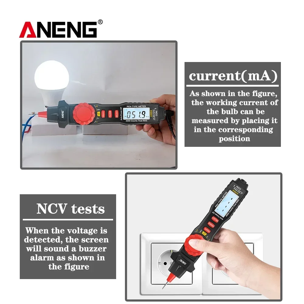 ANENG A3004 Smart Pen Multimeter Digital 4000 Counts AC/DC Current Voltage Test NCV Capacitance Resistance Diode Ohm Tester Tool