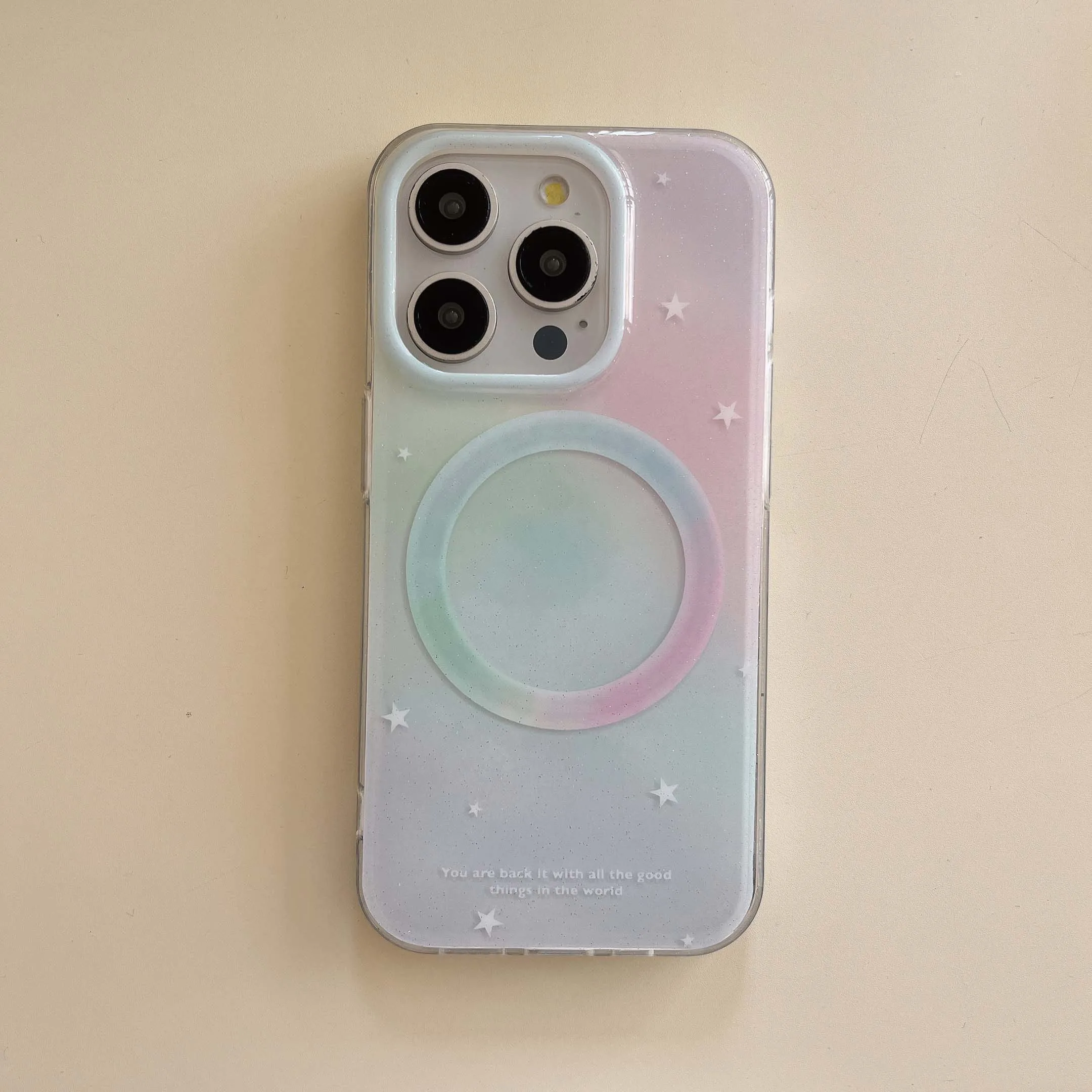 Gradient Shell Magnetic Stand Holder with Cartoon Strawberry Design - Cute Flower and Star Phone Case