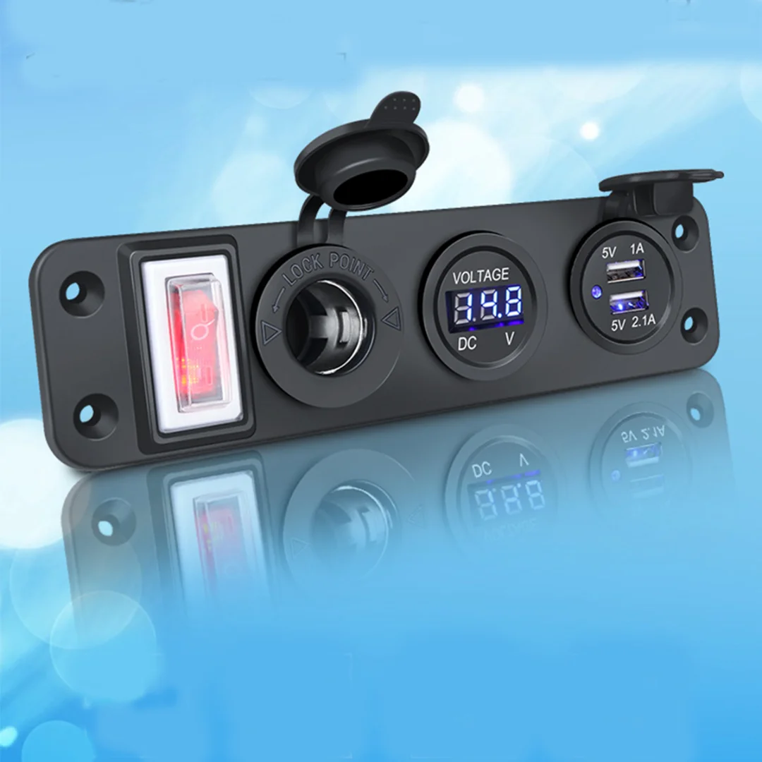 

1pc 12V 24V Power Outlet Panel 3 In 1 Dual USB Car Socket LED Digital Voltmeter With Toggle Switch Auto Electronics Accessories