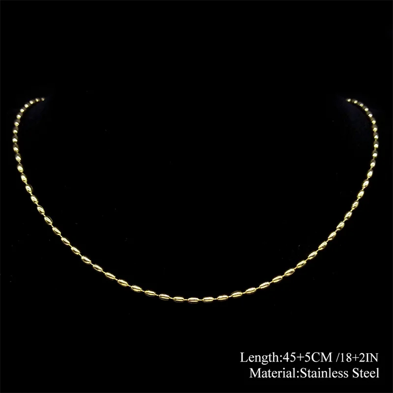 Edelstahl Ästhetische Reiskorn-Kettenhalskette für Damen und Herren Silber/Goldfarben Choker Schmuck Markierungszubehör Joyas – Detail 5