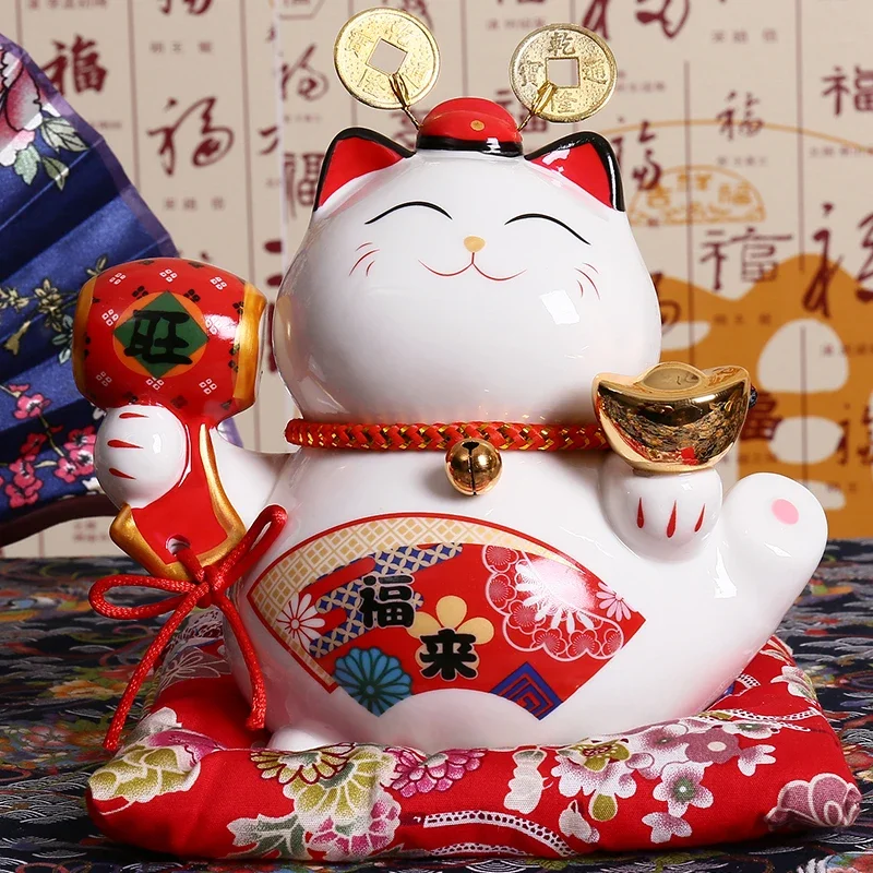 

6-дюймовый Керамический Манеки Neko, украшение, кошка на удачу, копилка, копилка, фигурка фэн-шуй, фигурка для домашнего декора