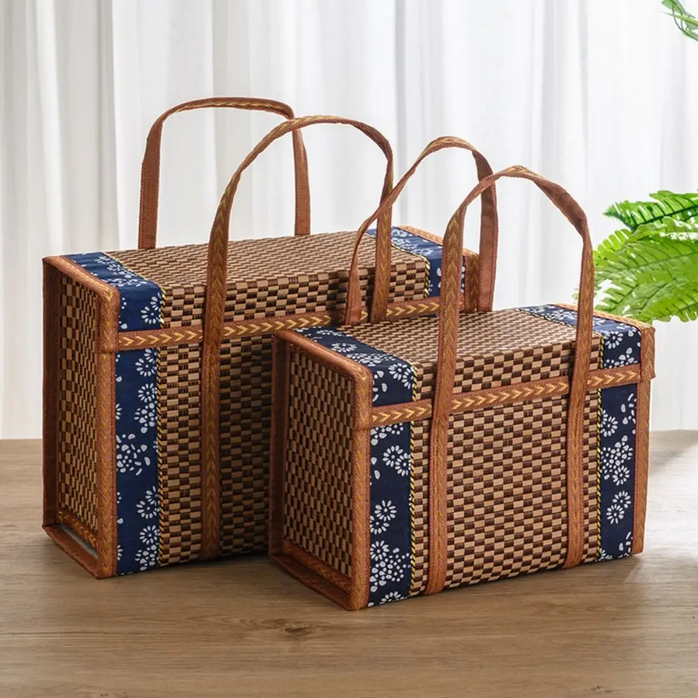Camping Portable Storage Box Hand-Woven Basket Folding Bamboo Basket  Picnic Basket Pastoral Bamboo Woven Bamboo Products 2