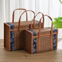 Camping Portable Storage Box Hand-Woven Basket Folding Bamboo Basket  Picnic Basket Pastoral Bamboo Woven Bamboo Products 2