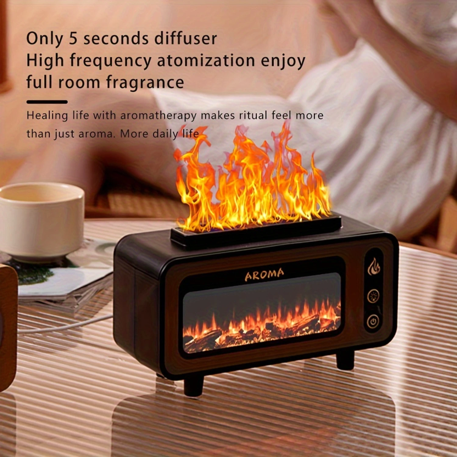 1pc High-capacity Flame Humidifier With Color LED Night Light, Room Humidifier Atmosphere Color Small Night Light, For Homes, Be