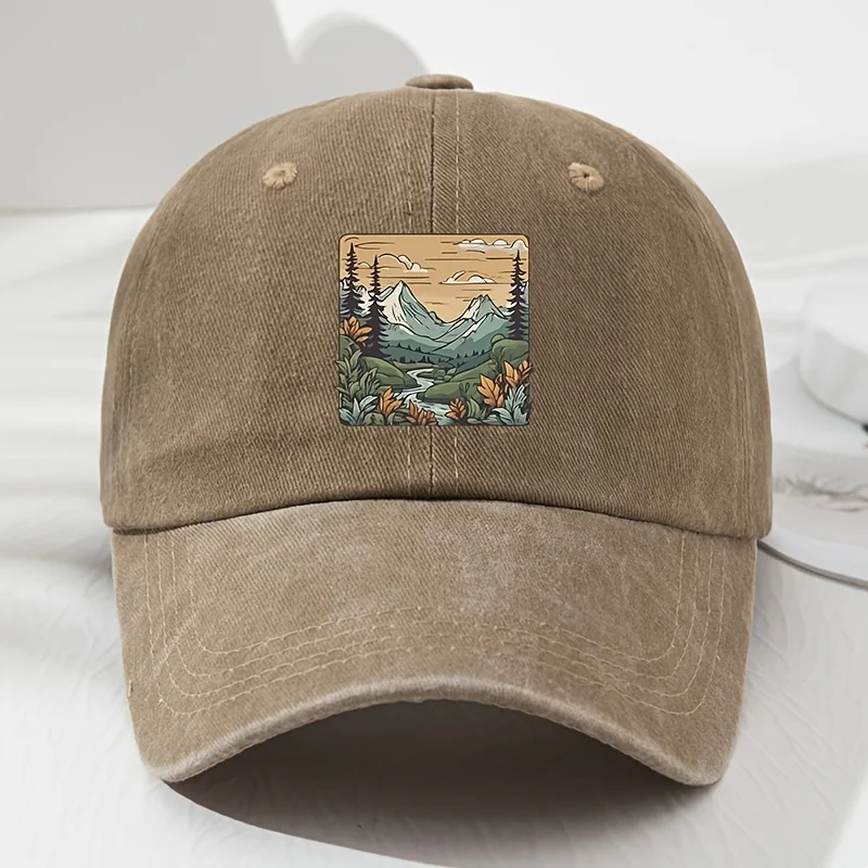 Baseballkappe, Landschaftsdruck, modische Retro-Outdoor-Mütze für Herren und Damen, Outdoor-Sport, Angeln, Wandern, Camping – Detail 7