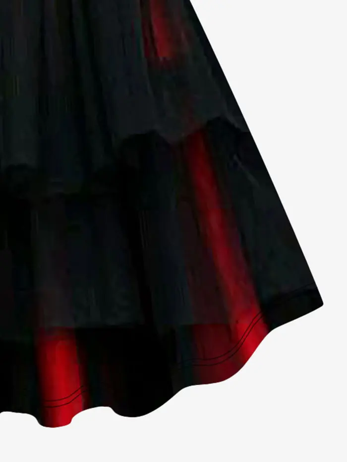 Women Plus Size Halloween Skeleton Colorblock Glitter Dress XS-6X