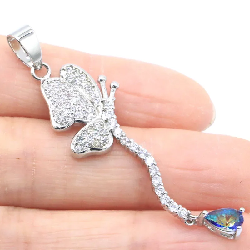 3.5g Real Customized 925 Solid Sterling Silver  PENDANT Butterfly Fire Rainbow Mystic Topaz Red Ruby Emerald Sapphire Gift For S