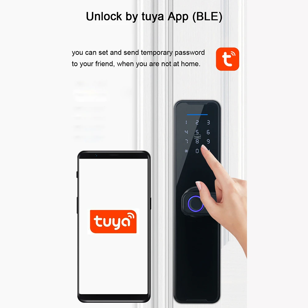 Smart Door Entry Lock Aluminum Alloy Multifunction Fingerprint Password Keypad Lock for Tuya APP tuya smart lock keypad deadbolt