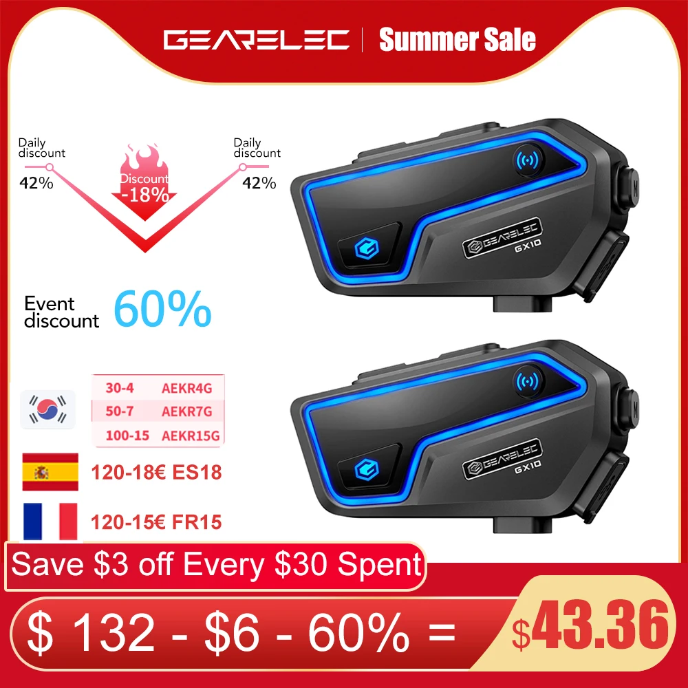 Gearelec Gx10 Motorcycle Helmet Headset Wireless Bt 5.2