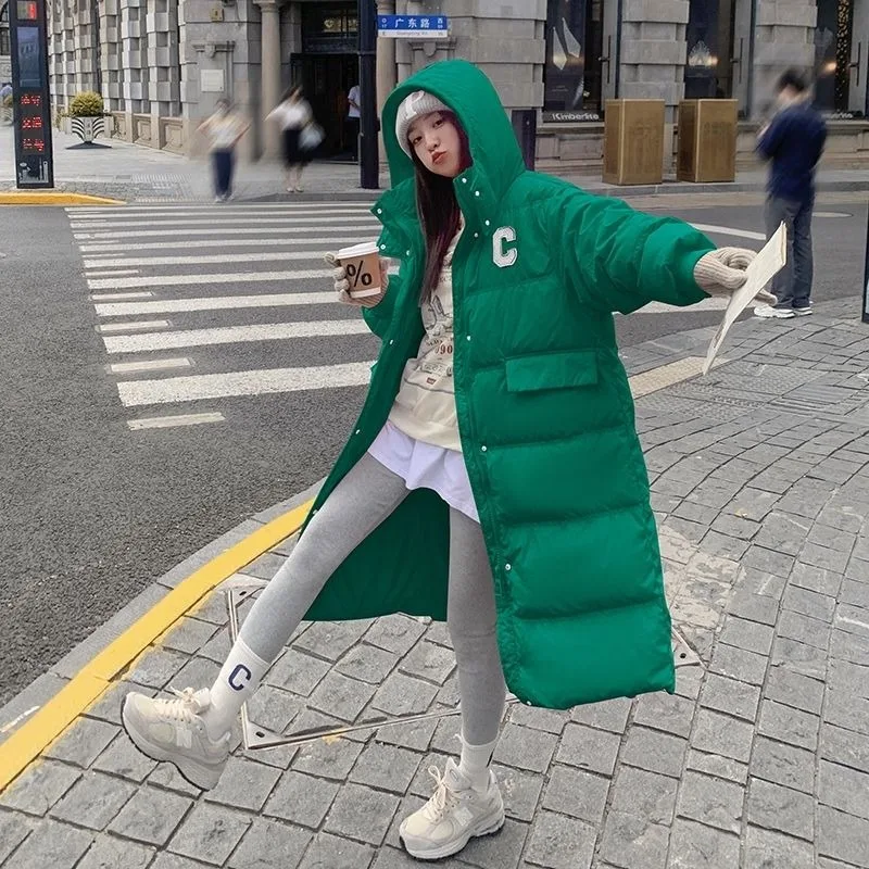 2023 New Women Down Jacket Winter Coat Female Warm Thick Parkas Medium and Long Slim Outwear Fashion Hooded Overcoat S-M