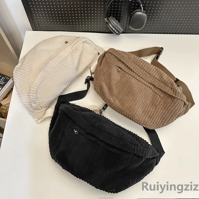 Marsupio di grande capacità Borse a tracolla a spalla da donna Marsupio casual Borsa per telefono semplice Marsupio in velluto a coste Borsa a banana da donna - immagine 6