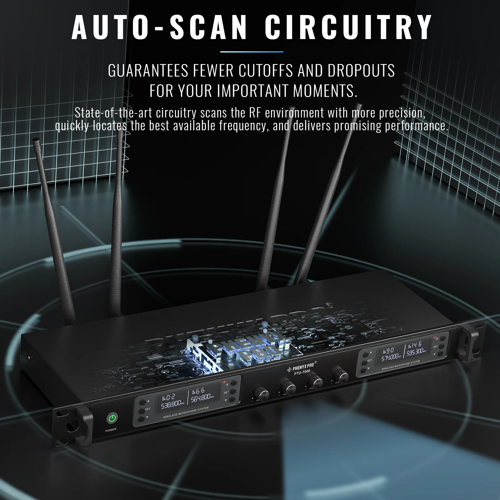 Phenyx Pro UHFワイヤレス ハンドヘルド マイクロフォンシステム、調整可能な30通りの周波数が使えるコードレスマイクセット、すべて金属製、61m（200フィ Phenyx Pro UHF Wireless Handheld Microphone System, 30 Adjustable