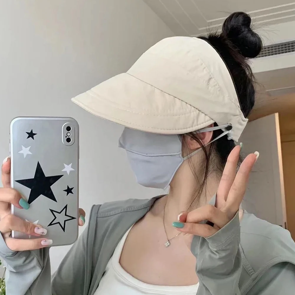 Women Sun Hat Summer Wide Brim Foldable Adjustable Outdoor Beach Bucket Hat UV Protection Visors Fisherman Ponytail Caps sun protection hat fisherman hat