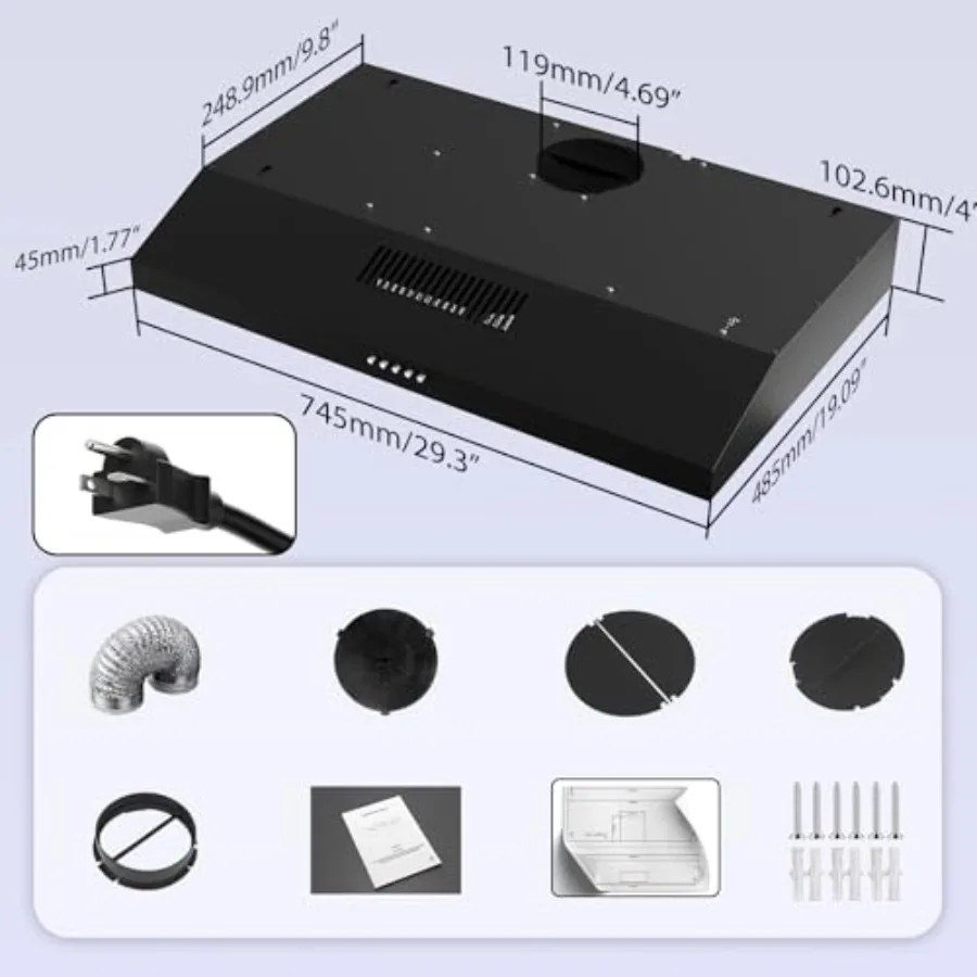 30 Inch Under Cabinet Range Hood for Kitchen Metal Exhaust Fan with Powerful Ventilation System Ideal for Compact Cooking Space