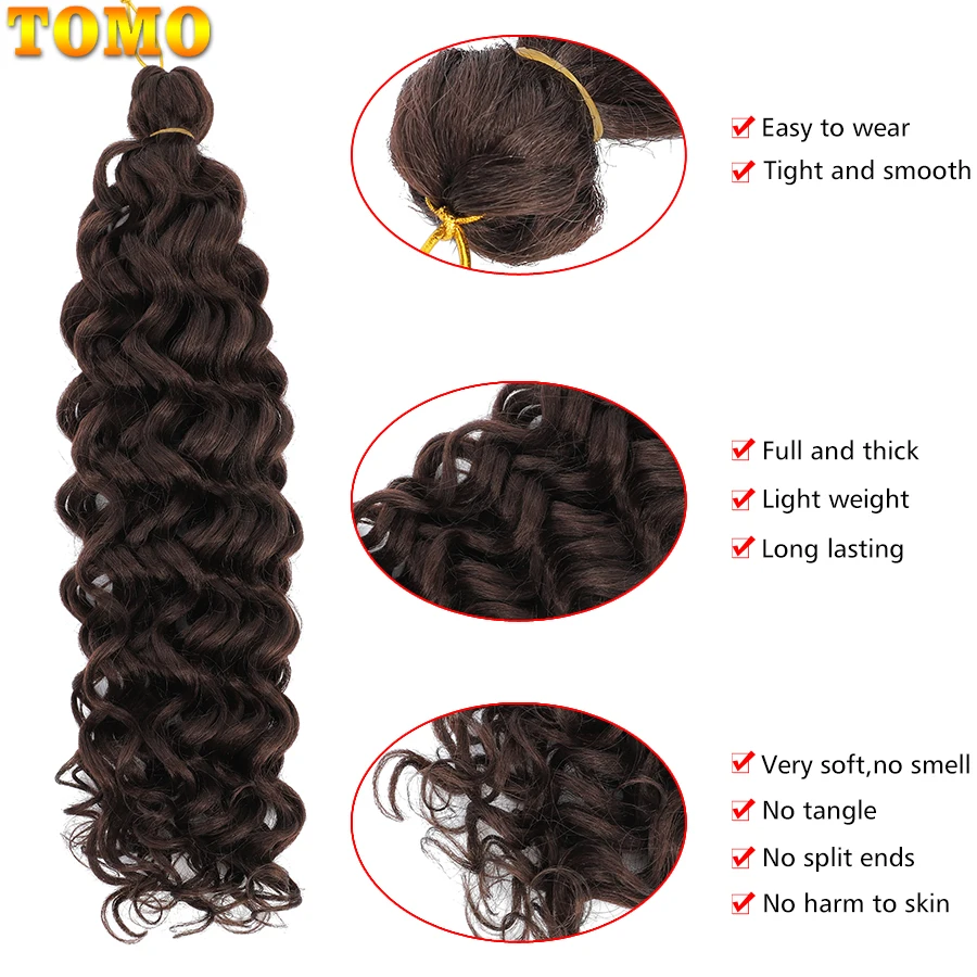TOMO Long Deep Wave Crochet Synthetic Hair Extensions 18/24Inch Natural Ocean Wave Curly Crochet Braing Hair Brown Blonde