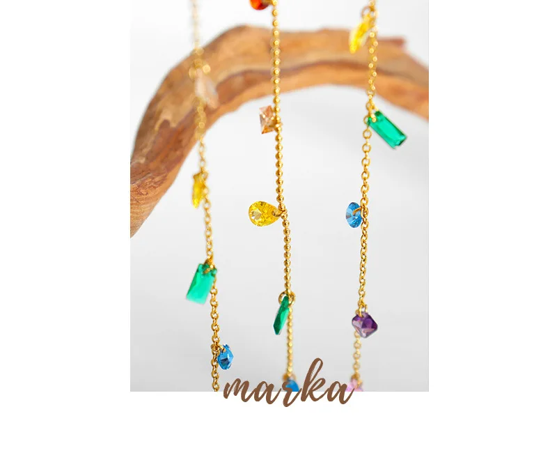 Leicht Luxuriöses Modisches Halsketten-Armband-Set Regenbogen-Zirkon Farbloses Damen Edelstahl-Schmuckset – Detail 1