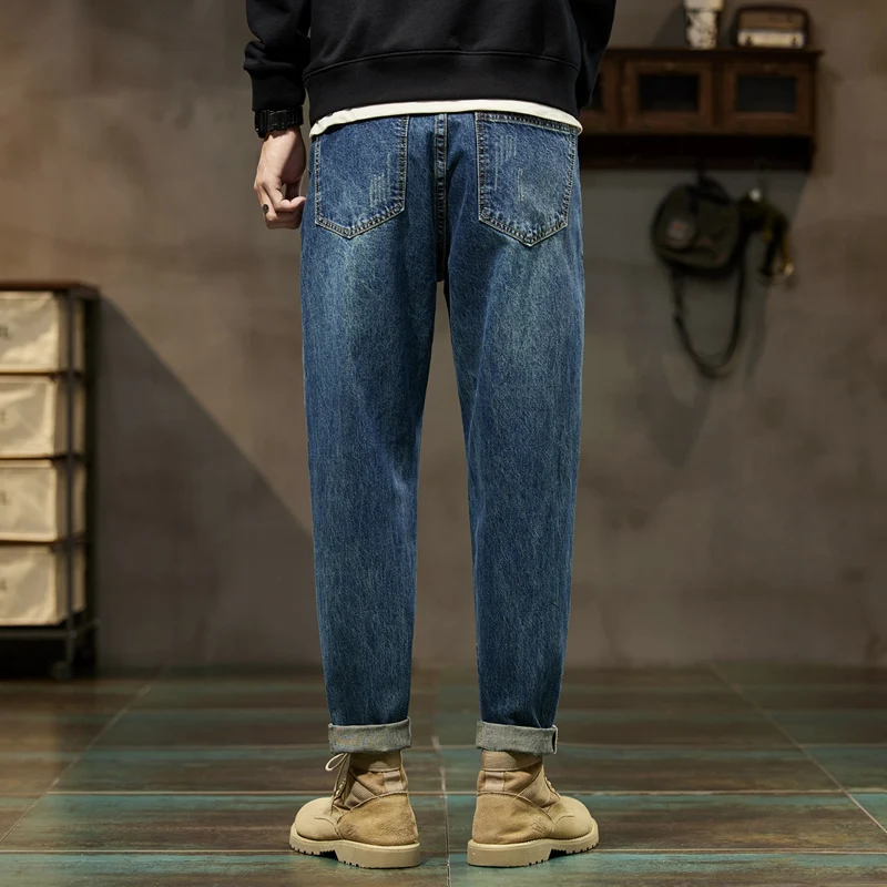 KSTUN Loose Fit Harem Jeans Pants Men Baggy Trousers Blue Spring And Winter Men's Clothing Full