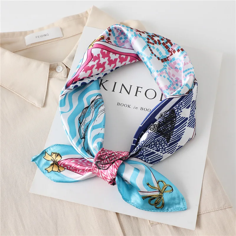 Fashion Plaid Small Satin Silk Square Scarf 60*60cm Headband Hairbands Hair Hoop Lady Head Neck Handkerchief bandanas for women