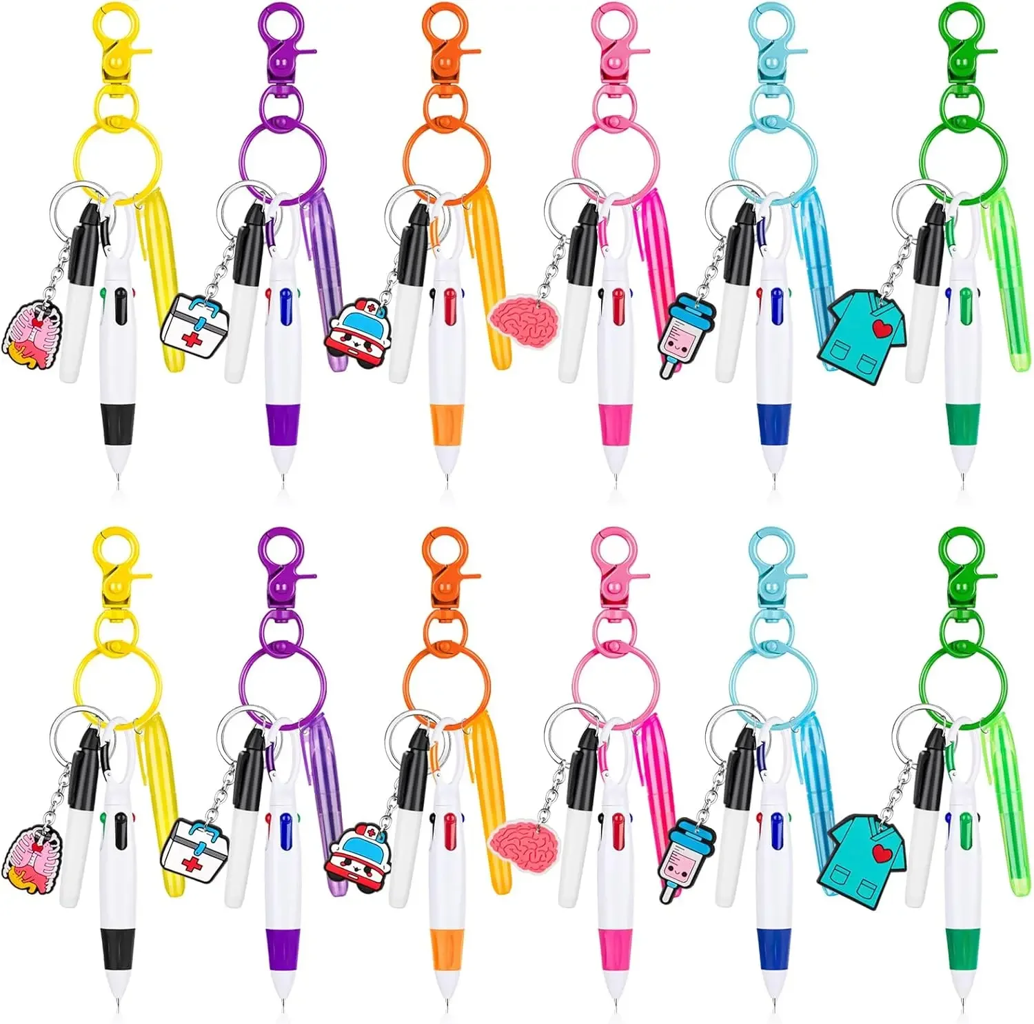 Mini-Textmarker für Krankenschwestern, inklusive Textmarker mit 1 Spitze, 1 Permanentmarker und 1 einziehbarem Kugelschreiber mit 1 Schlüsselanhänger-Clip für die Krankenpflege – Detail 1