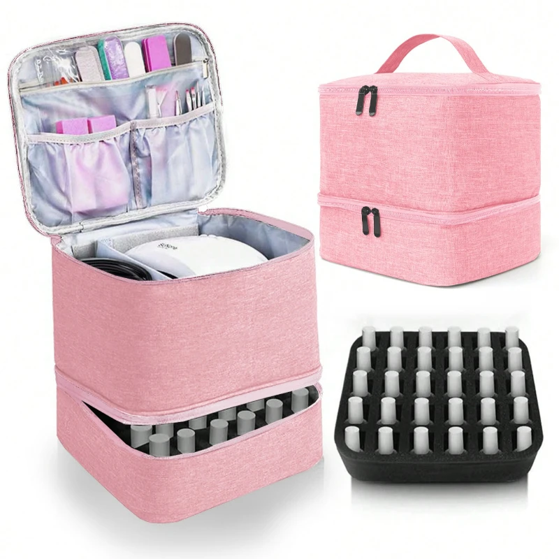 Portable Double-Layer Cosmetic and Nail Care Organizer with 30 Compartments