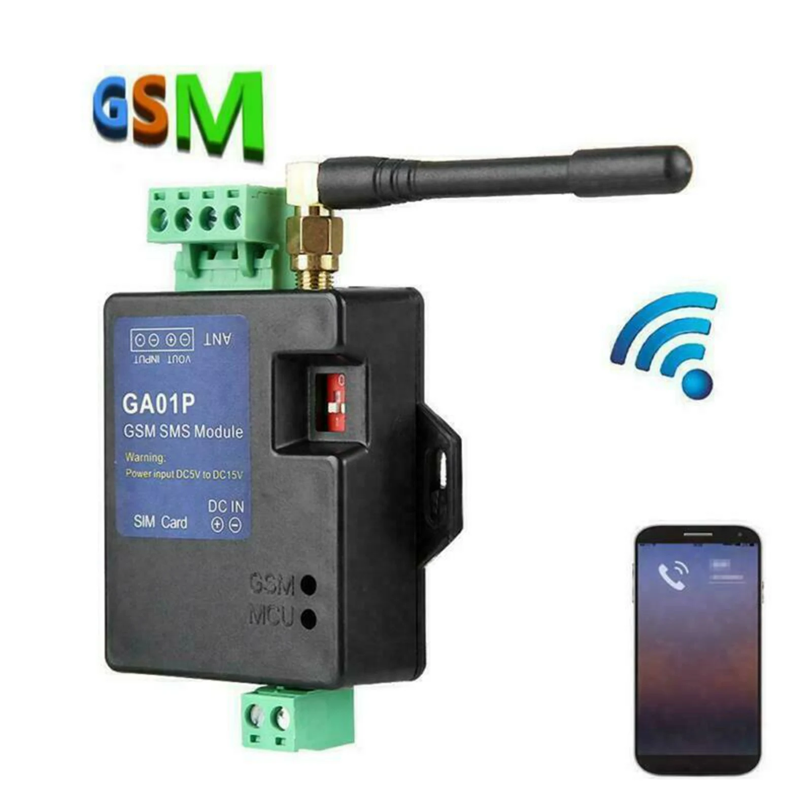 

2G GA01P GSM SMS Call Alarm Remote Control Power Failure Security Alert DC 5-15V ABS Plastic