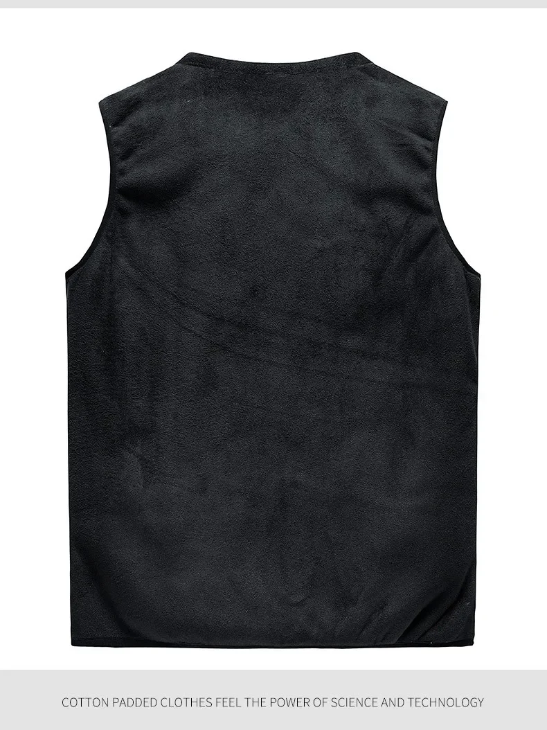 Description Picture 4 of itemMen Warm Fleece Vest Grey Solid Sleeveless With Pocket Waistcoat For Autumn Winter Casual Outwear Male Vest Gilet Clothing