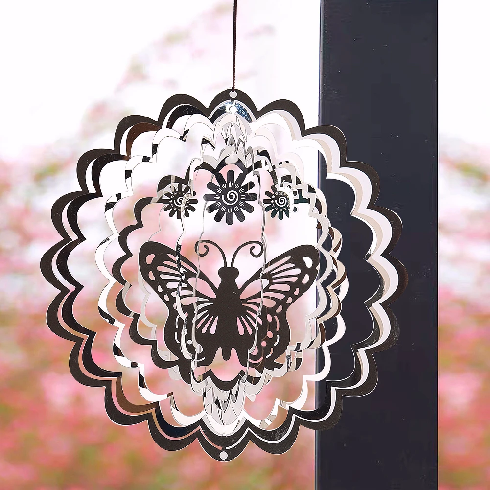 Butterfly Wind Spinner Sublimation Aesthetic Yard Garden Hanging Decor Mirror Reflection Rotating Wind Chimes Bird Deterrent