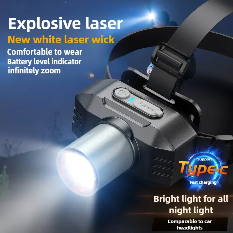 Strong Light Led Headlight Super Bright Zoom Head Mounted Flashlight USB Rechargeable Portable Camping Edc Torch Fishing Lantern