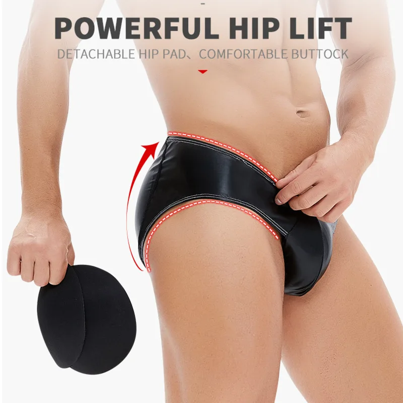 Men's Hip Lifting Pants with Front Raised Back Design Sexy Pu Leather Briefs Body Shaper Lingerie Underwear