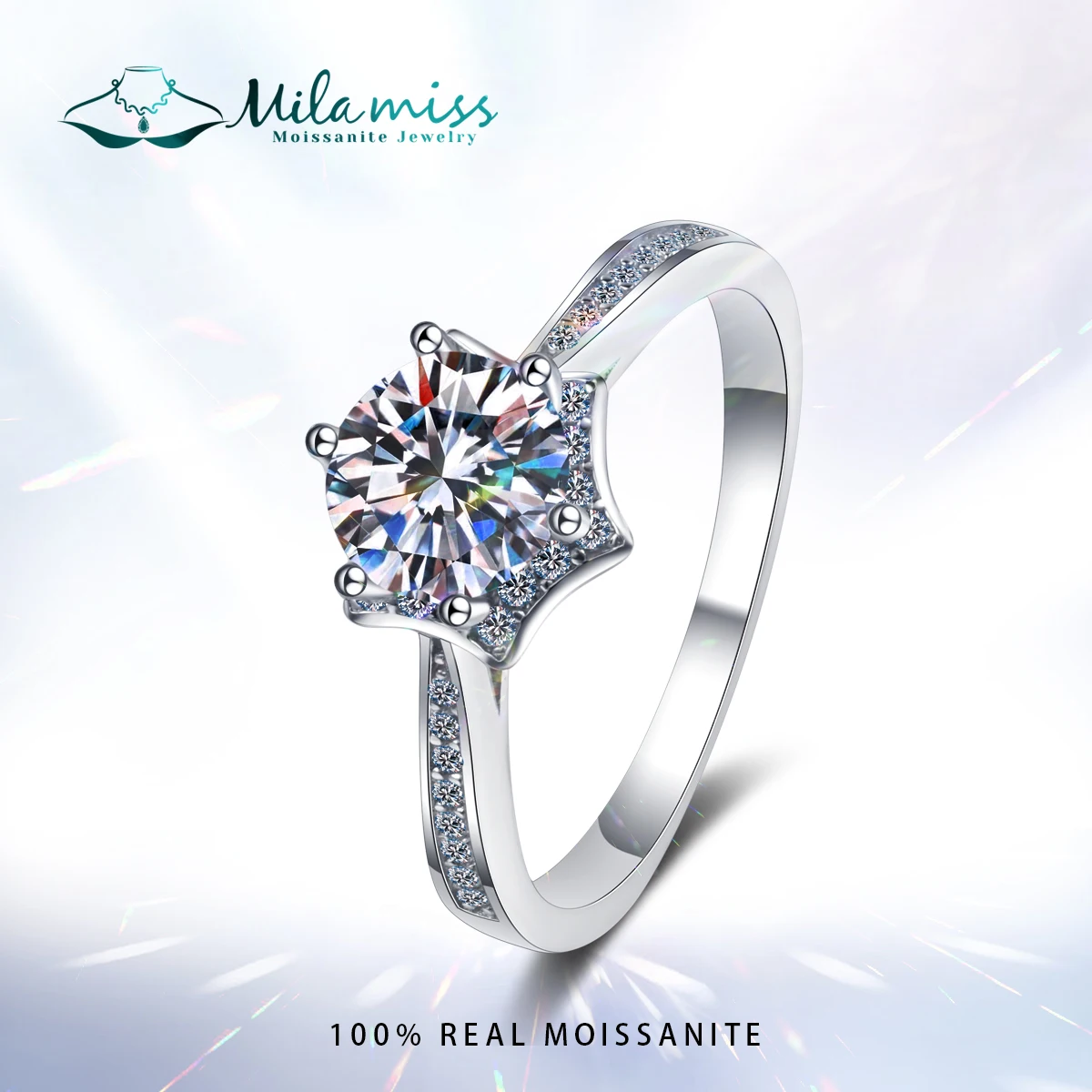 

MILAMISS Moissanite Engagement Rings 925 Sterling Silver Wedding Band VVS Brilliant Diamond Star Promise Ring Fine Jewelry