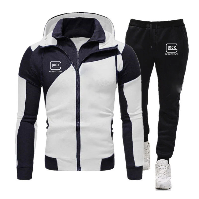 Glock's perfect shooting print diagonal zipper men's suit hoodie+trousers autumn sports suit sweatshirt sportswear sports jacket