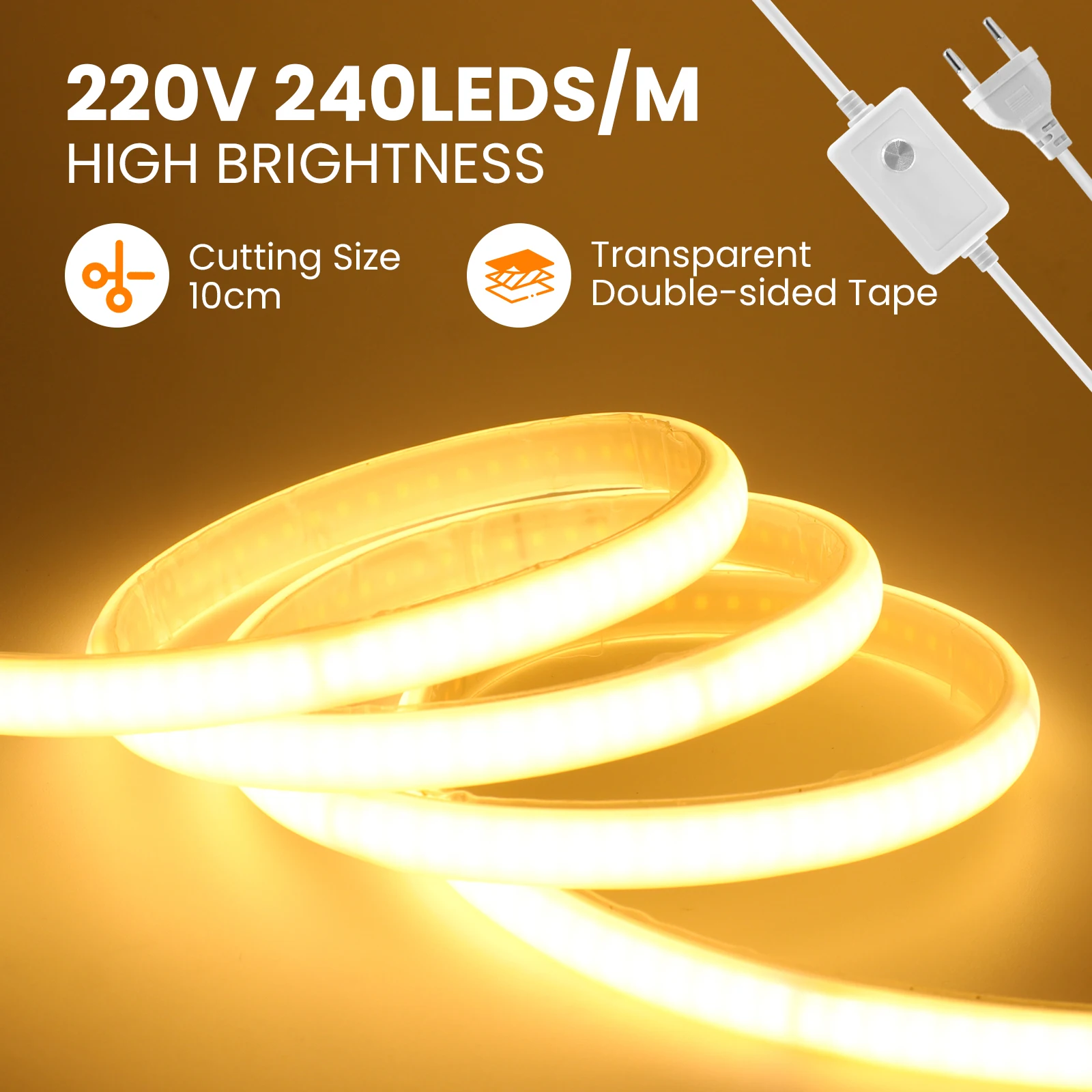 230V Dimmable LED Neon Light COB Strip With IC 220V 240V IP65 Diode Tape Linear Lighting Cold/Natural/Warm White 10CM Cuttable - 3