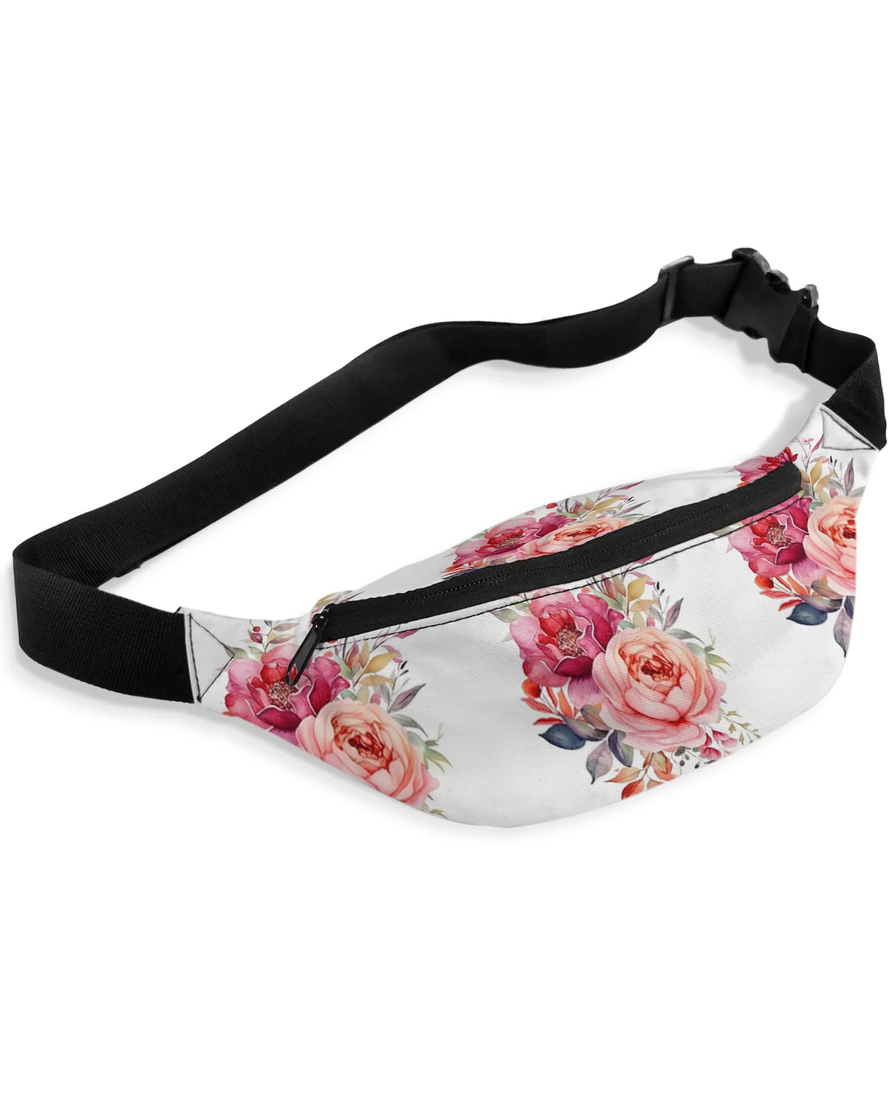 

Peony Flower Leaves Waist Packs for Women Waterproof Outdoor Sports Waist Bag Unisex Crossbody Shoulder Bag