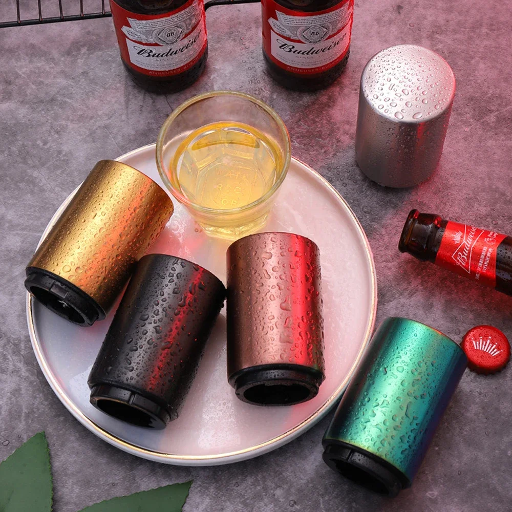 1/2Pcs Automatic Beer Bottle Opener Stainless Steel Push Down Opener for Magnet Beer Soda Cap Bar Party Kitchen Accessories 6