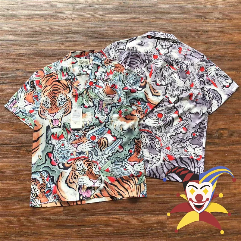 

WACKO MARIA Beach Shirt Men Women Casual Streetwear Tiger Pattern Hawaiian Top Tees