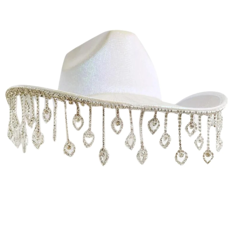 

Cowgirl Hat with Shimmering Rhinestones for Bachelorette Party Ultra-flashing Rhinestones Western Cowgirl Hat for Bride 10CF