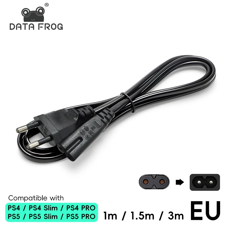 DATA FROG EU Plug Power Supply Cable for PS5 PS4 Xbox Speaker Monitor 2-Prong AC Power Supply Cable for Samsung TV Computer