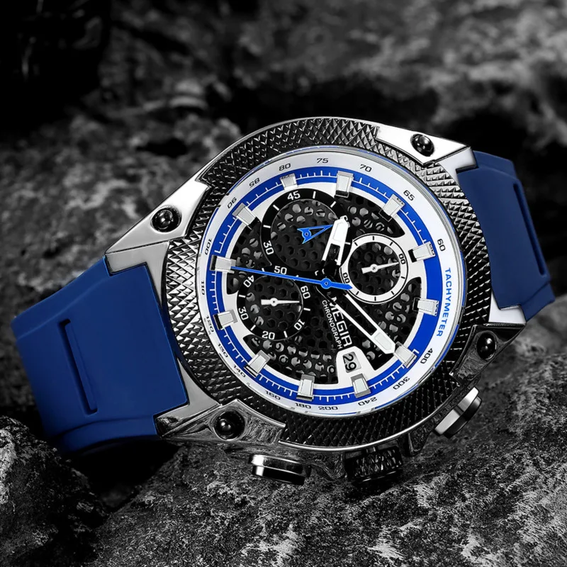 Quartz Watch For Men Sport Relogio Masculino Blue Silicone Strap Mens Watches Top Brand Luxury Luminous Waterproof  Man Watch