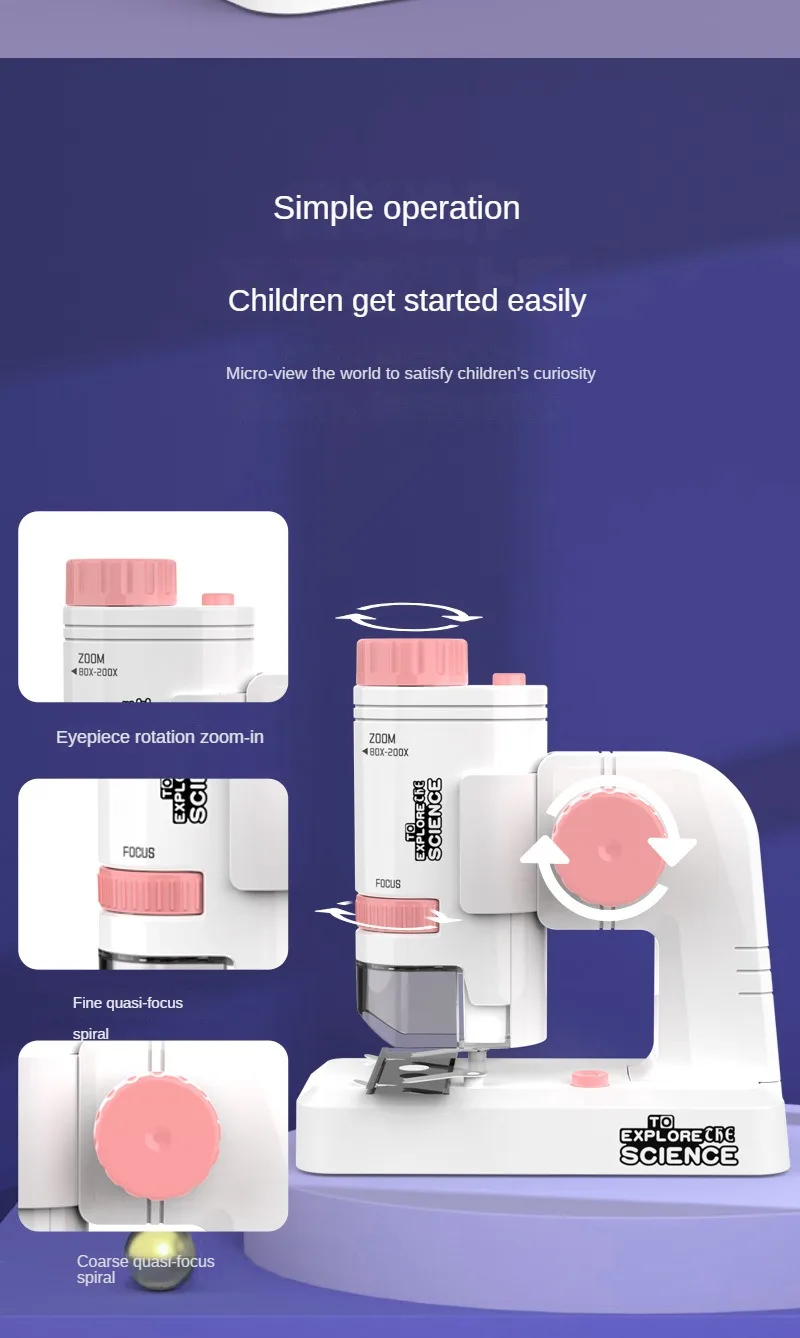S5abba7c78f8a42e4947d4051898fec9aw 60-200X Children Microscope Pocket Microscope with LED Light Portable Electric Mini High Definition Science Microscope Outdoor Mallzona