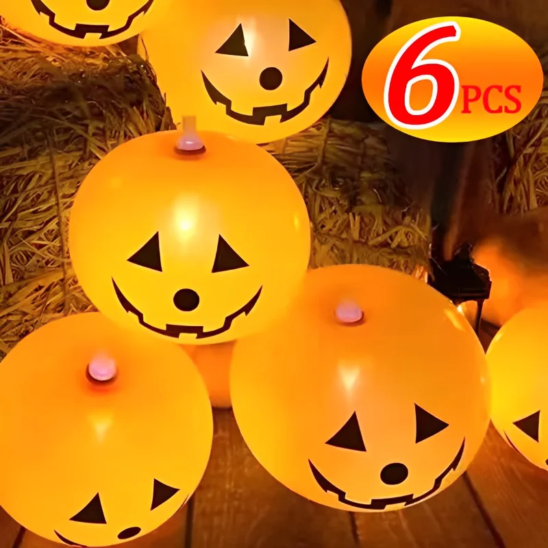 

6/1Pcs Pumpkin LED Light Up Balloons Flashing Light For Halloween Party Decorations Fun Party Outdoor Horror House Yard Decor