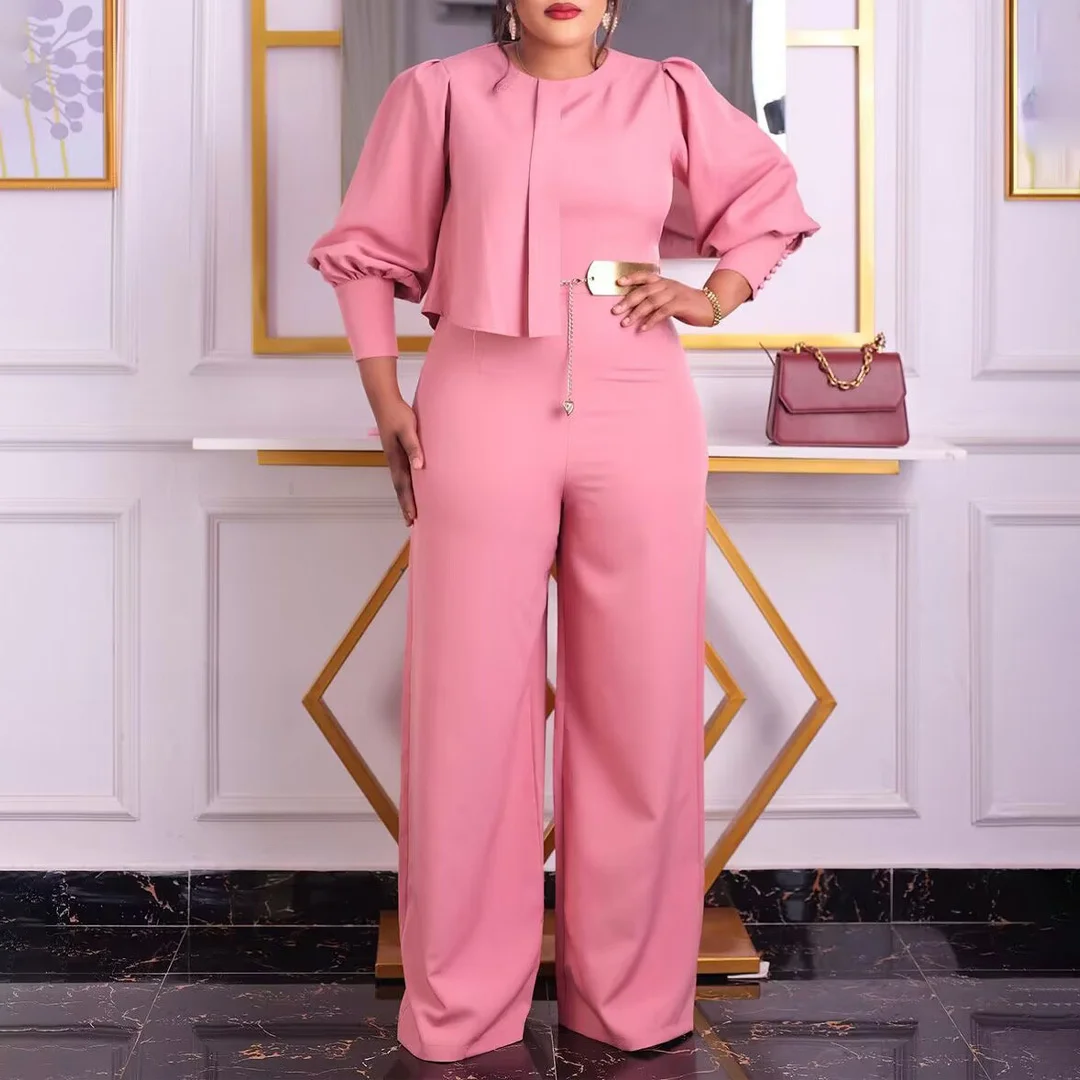 

Women's Jumpsuit New 2023 Spring New Long-sleeved Casual Fashion Wide Leg Solid Color Large Elegant Fit Jumpsuit With Belt