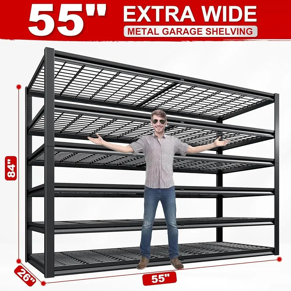 Heavy Duty Garage Shelving 3500LBS Load Capacity 6 Tier Adjustable Metal Storage Rack Industrial Shelves Office Home Gym 4